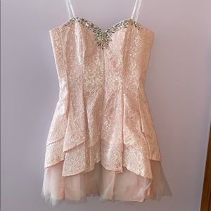 Pink and white lace mini dress